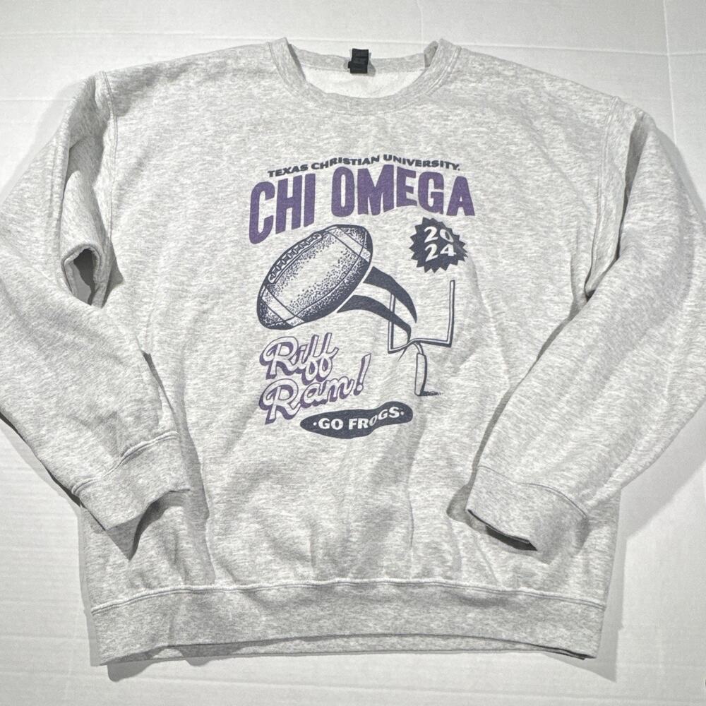 Chi Omega TCU Horned Frogs Riff Ram Football Sweatshirt Gray Large 2024
